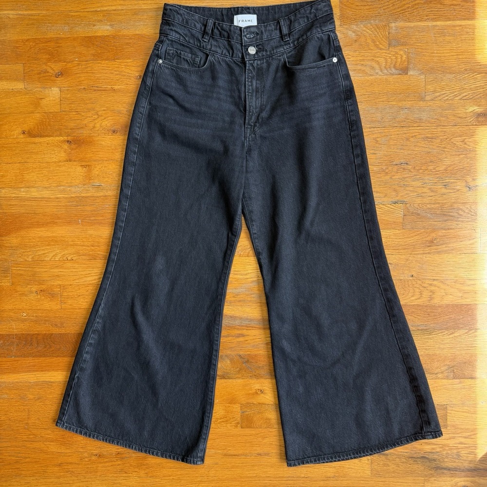 FRAME Le Palazzo High Waist Black Wide Leg Jeans Women's Size 29 Stretch Cropped